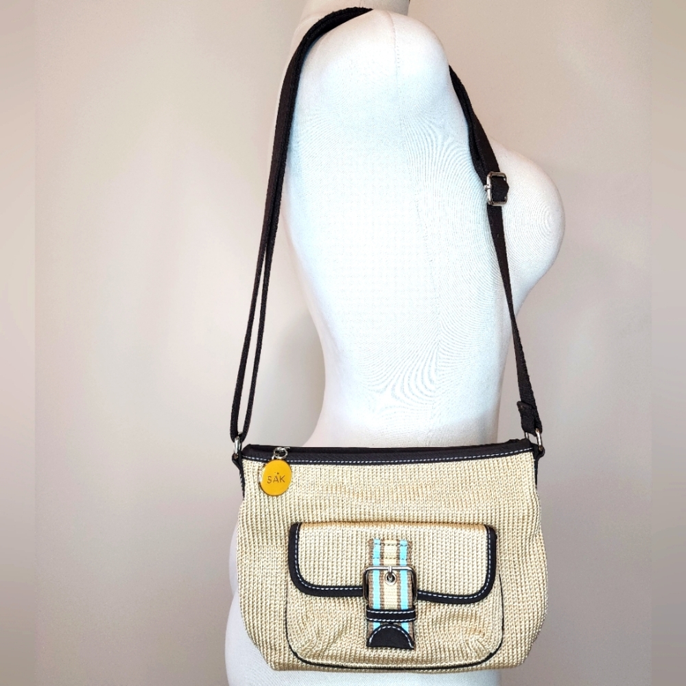 The Sak Small Tan Crochet Crossbody Butterfly Purse